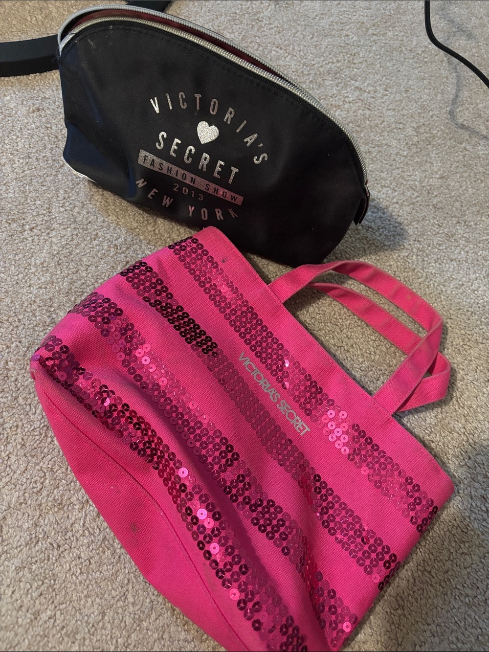 Victoria's Secret Pink Sequin Striped Tote Bag